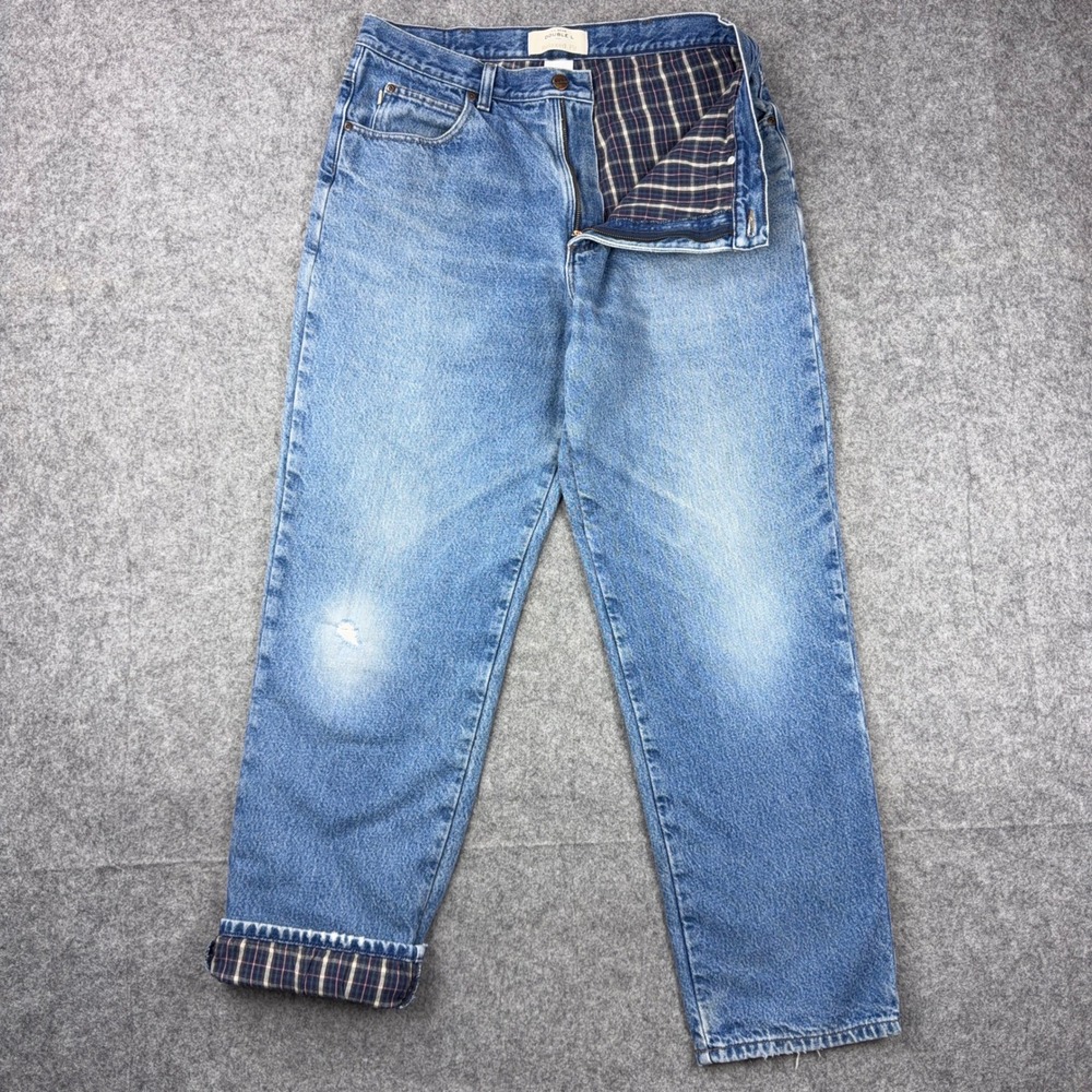 LL Bean Double L Jeans Men 35x32 Blue Flannel Lined Relaxed Fit Denim Pants Work